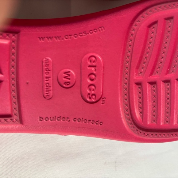 CROCS Sz 9 Straps Slip On Wedge Pink Sandals Slides - Picture 11 of 11